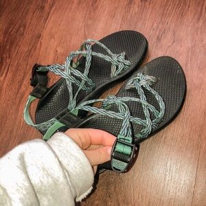 GREEN AND BLUE CHACOS SIZE 7